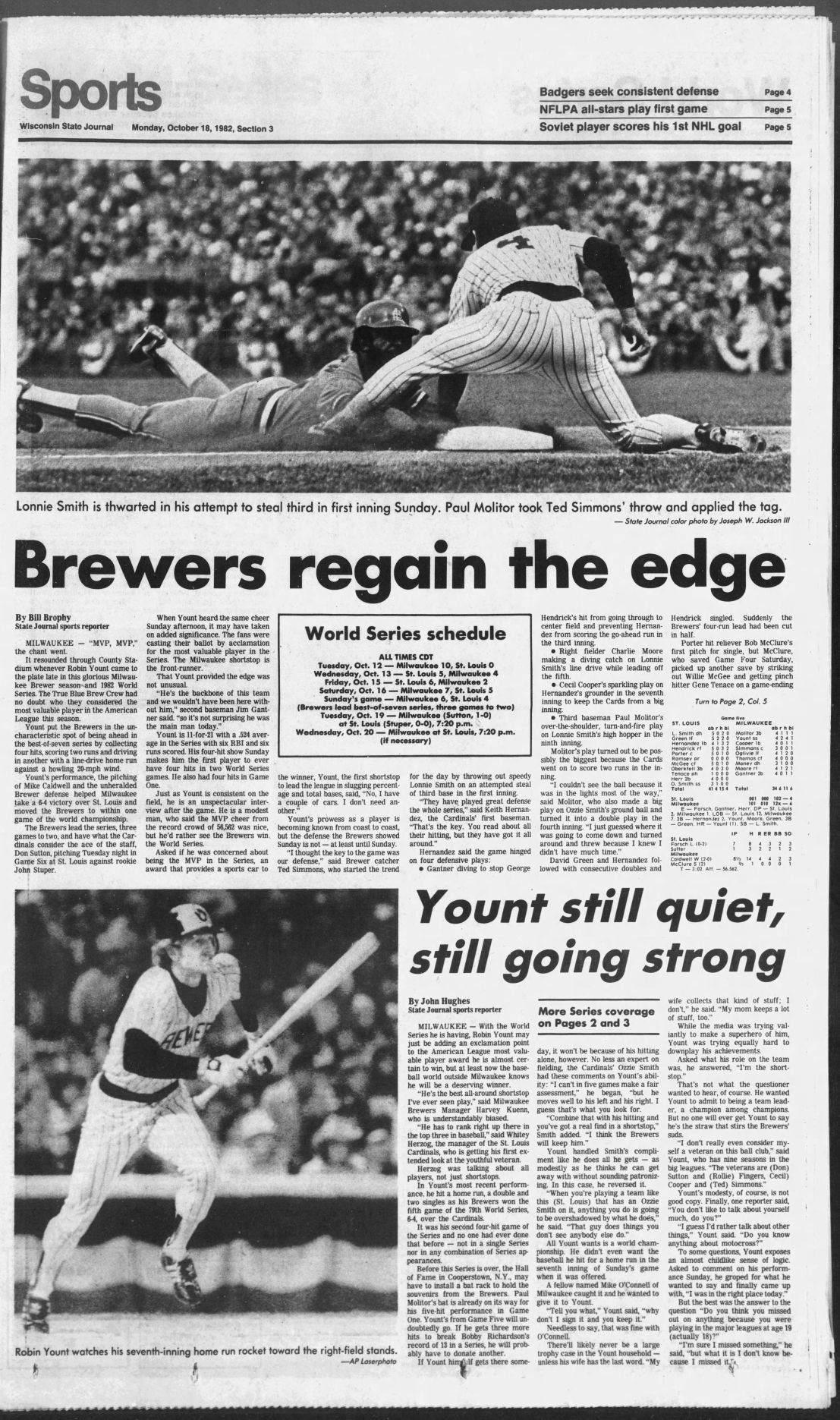 State Journal sports page, Oct. 18, 1982